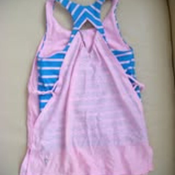 Ivivva Girl by Lululemon Twist And Flow Tank Top Double layer pink blue size 6 - Picture 2 of 2